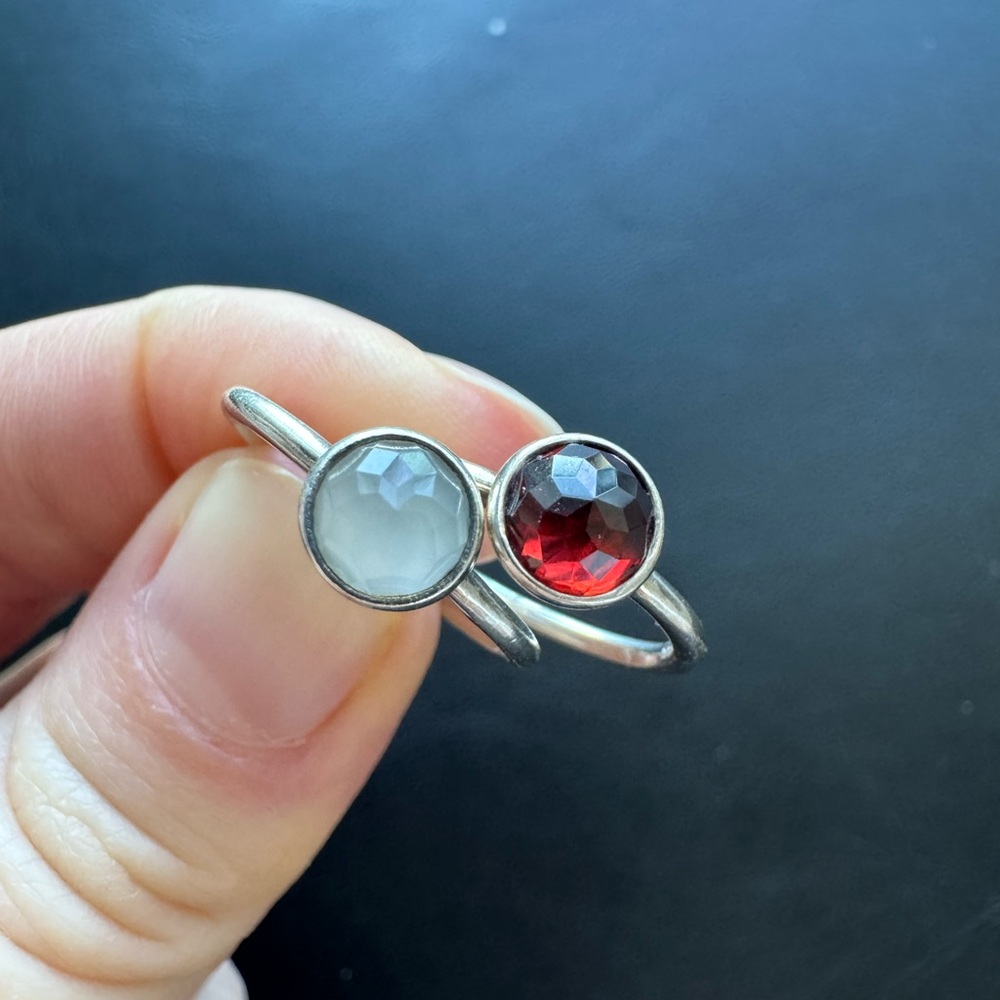 Pandora White and Red Gemstone Silver Rings